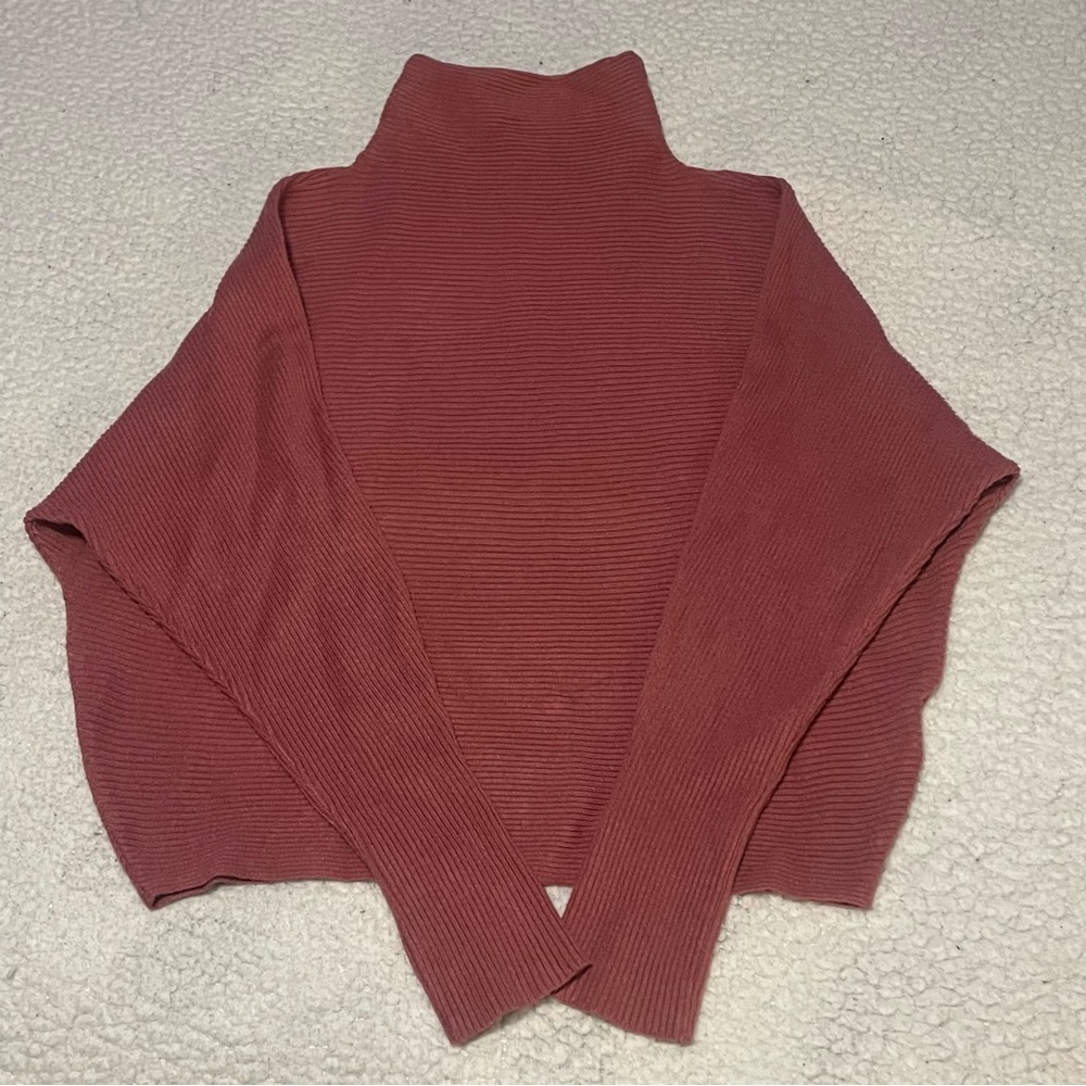Philosophy ribbed mock neck sweater size larger shorter length burnt orange
